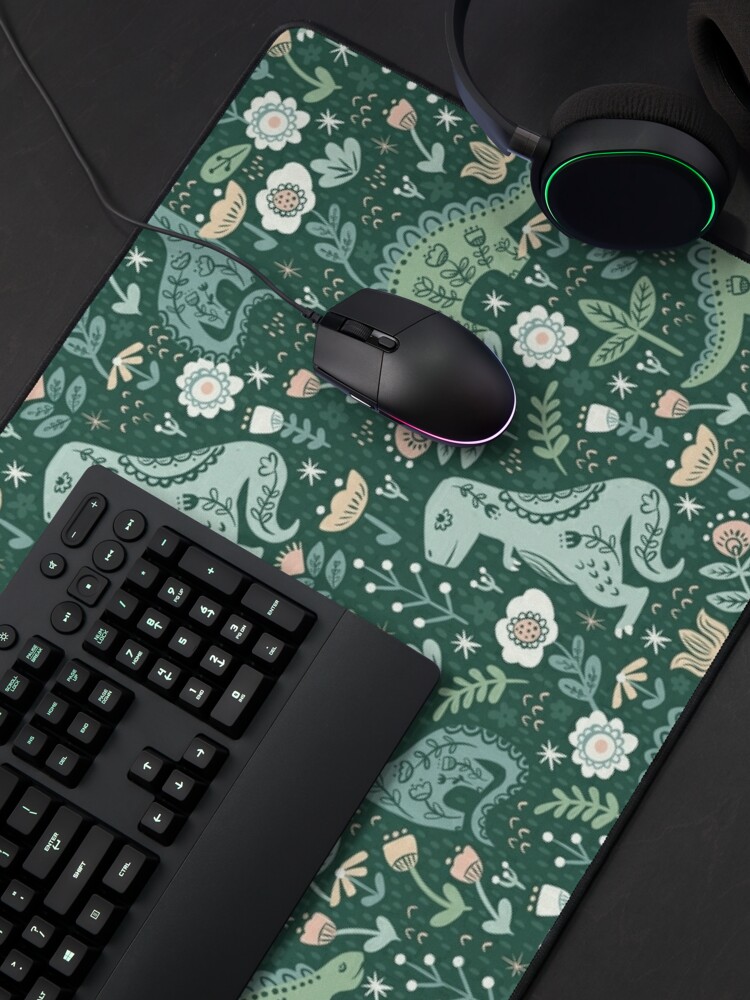 Mouse Pad, Folk Floral Dinosaur designed and sold by latheandquill
