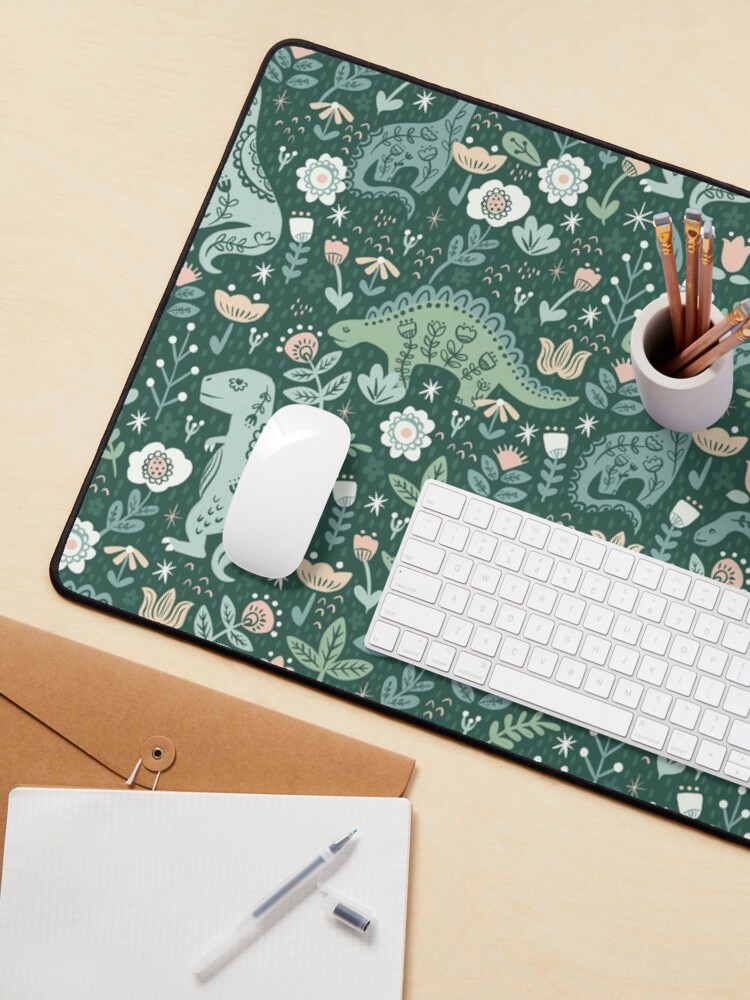 Thumbnail 3 of 5, Mouse Pad, Folk Floral Dinosaur designed and sold by latheandquill.