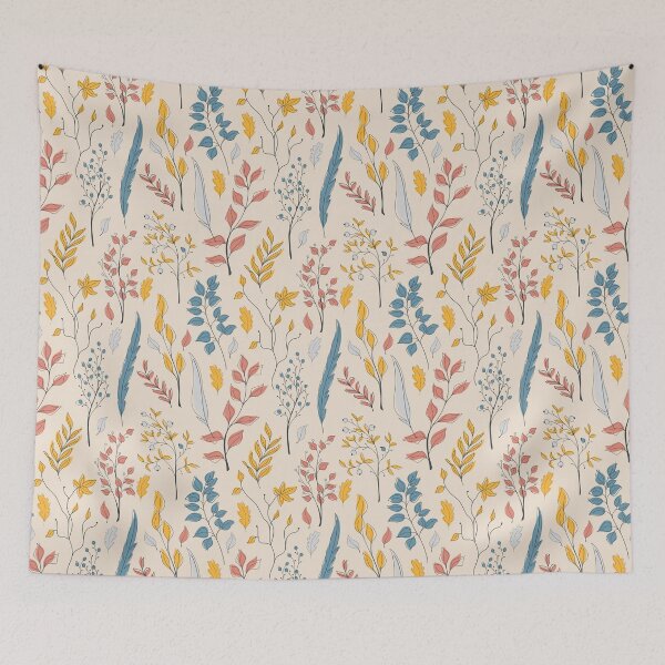 Item preview, Seamless autumn pattern of cute orange, red, blue, and grey leaves stylized in a flat and doodle style in the light background. Hand-drawn leaf texture. designed and sold by BananiLettering.