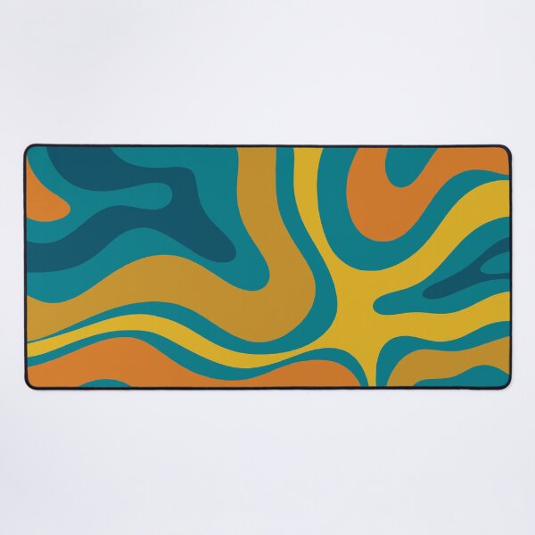 Item preview, Modern Retro Liquid Swirl Abstract Pattern in Moroccan Teal Blue, Mustard, and Orange designed and sold by kierkegaard.