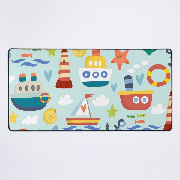 Item preview, Boats and Lighthouses on an ocean blue background. designed and sold by PeppermintCreek.