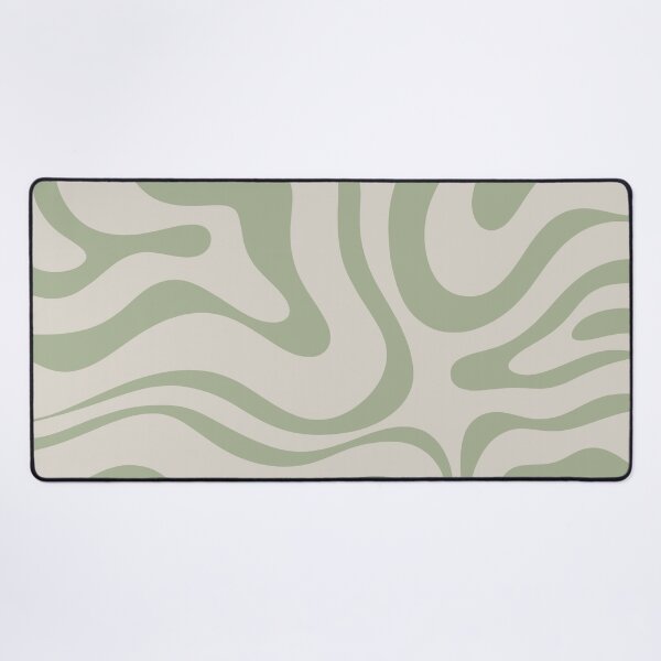 Liquid Swirl Abstract Pattern in Beige and Sage Green Desk Mat