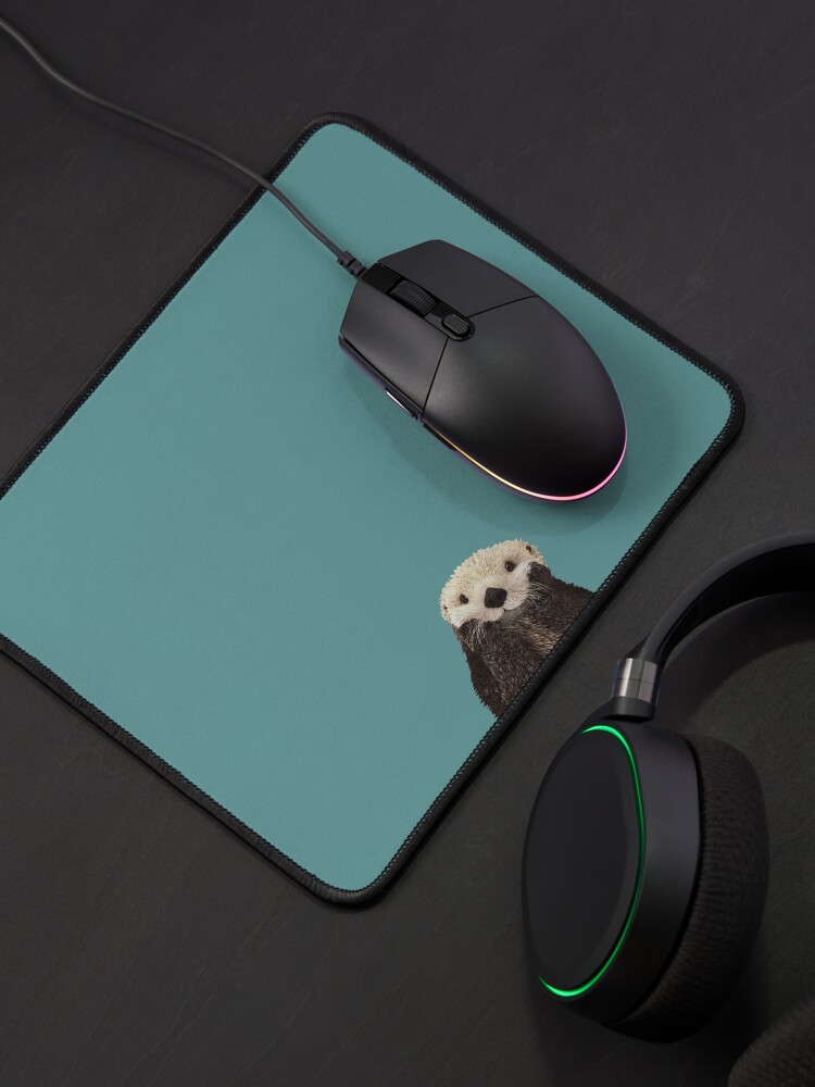 Alternate view of Cute Sea Otter on Teal Solid. Minimalist. Coastal. Adorable. Mouse Pad
