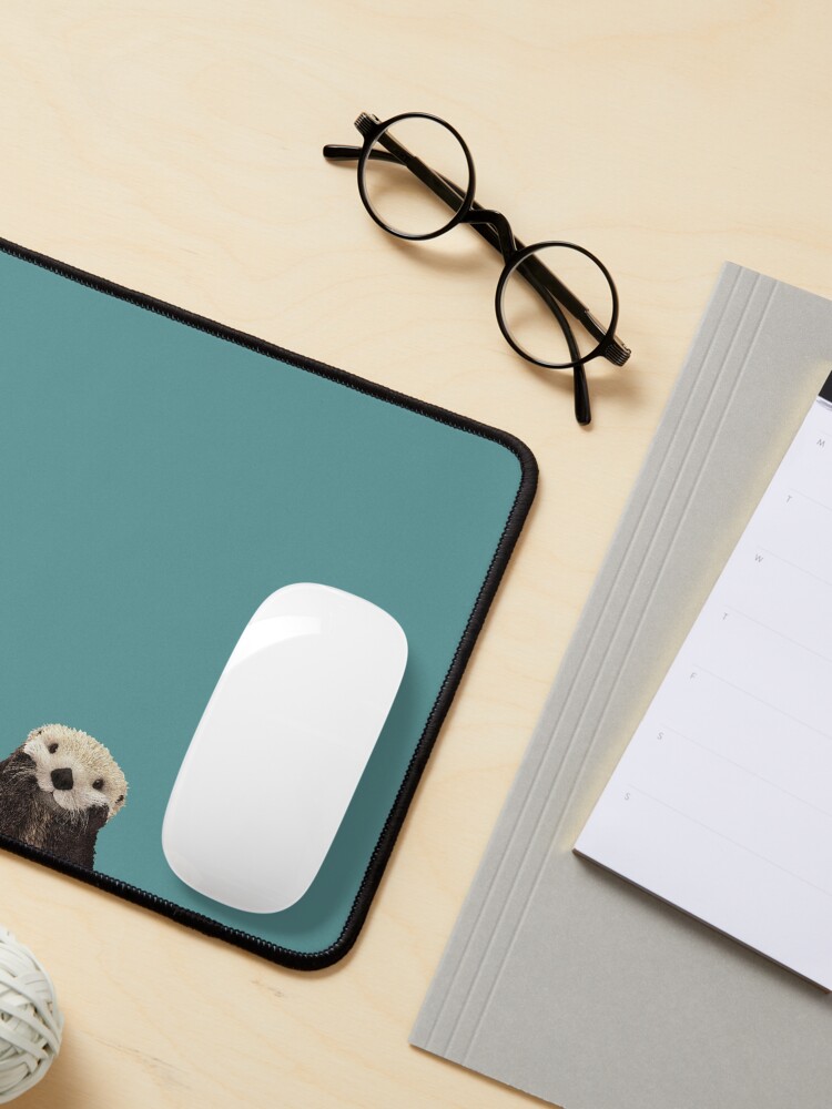 Alternate view of Cute Sea Otter on Teal Solid. Minimalist. Coastal. Adorable. Mouse Pad