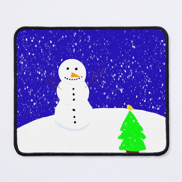 Item preview, Winter Theme Snowman Pine Trees Singing Yellow Bird Snowy Day Cartoon Illustration designed and sold by wenjunior.