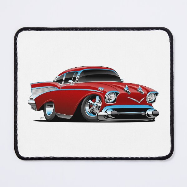 Item preview, Classic hot rod 57 muscle car, low profile, big tires and rims, candy apple red cartoon designed and sold by hobrath.
