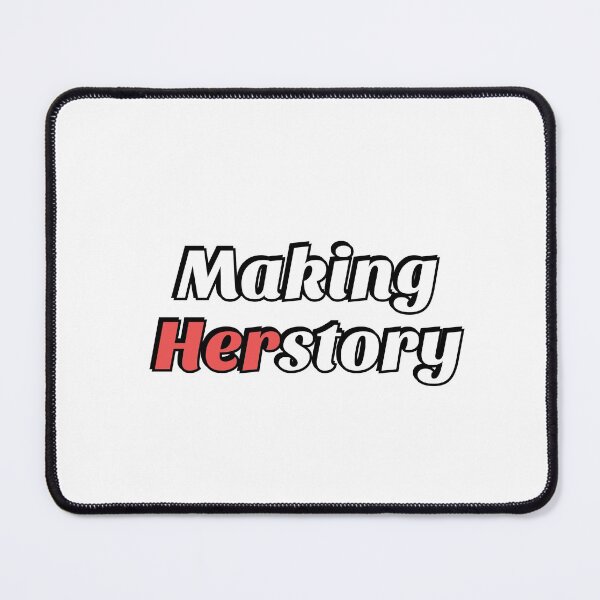 Item preview, Making Herstory red and white feminist slogan designed and sold by Inspirationmotivation.