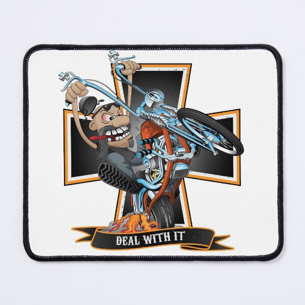 Item preview, Deal with it - funny biker riding a chopper, popping a wheelie motorcycle cartoon designed and sold by hobrath.