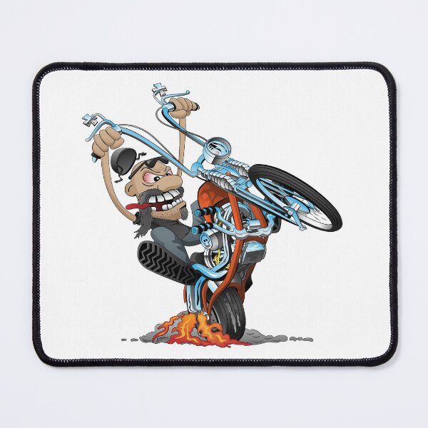 Item preview, Funny biker riding a chopper, popping a wheelie motorcycle cartoon designed and sold by hobrath.