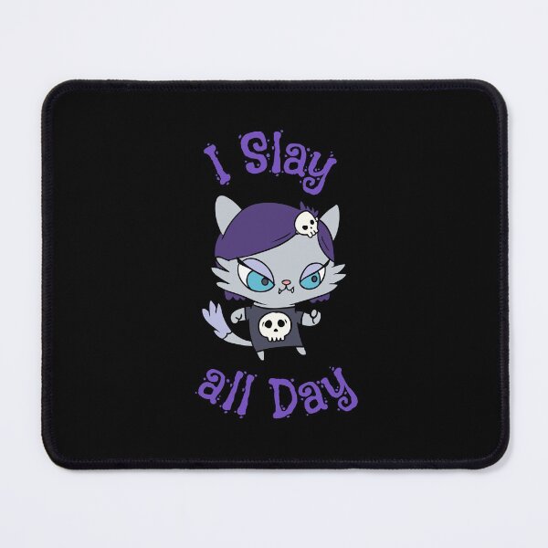 Item preview, I Slay all Day Goth Kawaii Kitten with Skull Shirt designed and sold by orionlodubyal.