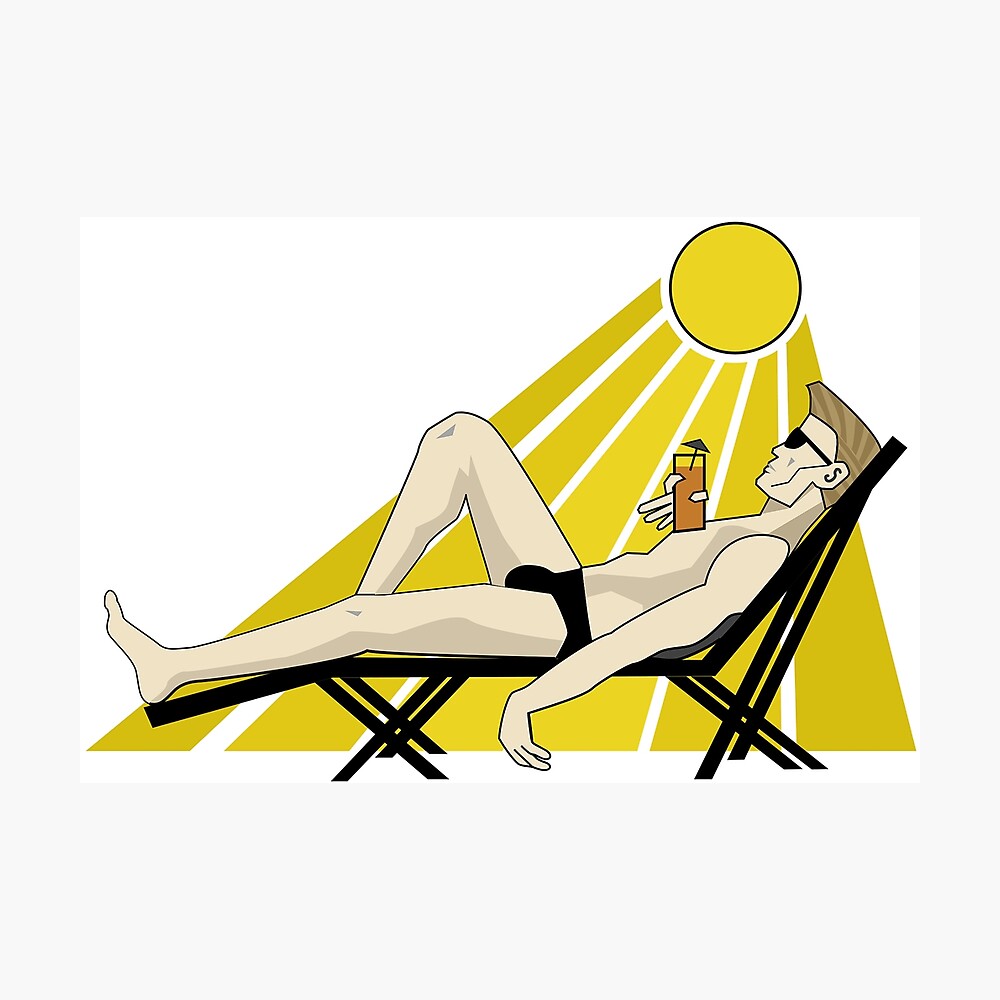 Sunbathing guy, Suntan, beach stud, beach chair, cocktail at the pool, sun rays, gay sunbather, guy in speedo/