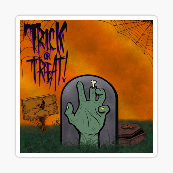 Zombie Hand Trick or Treat Halloween Sticker