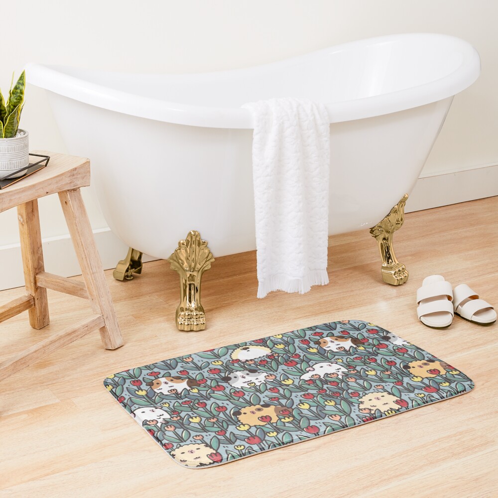 Teddy Guinea pigs and Flowers Pattern Bath Mat