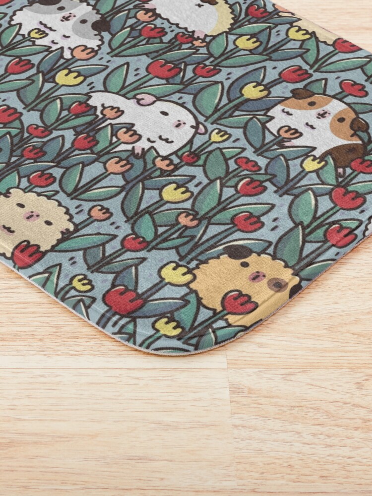 "Teddy Guinea pigs and Flowers Pattern" Bath Mat for Sale by Miri