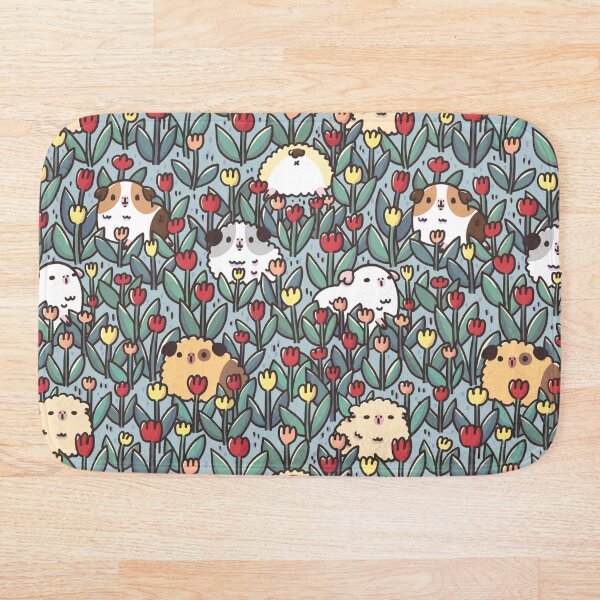 Teddy Guinea pigs and Flowers Pattern Bath Mat