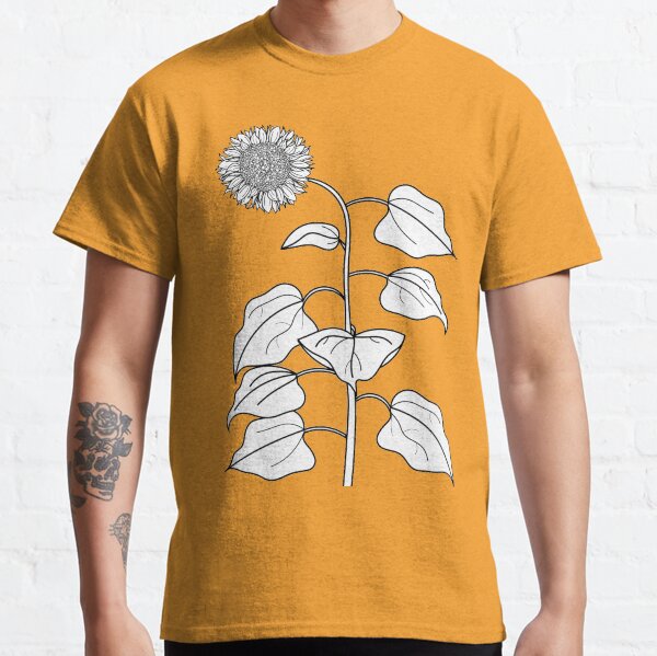 Sunflower Plant Line Drawing Classic T-Shirt