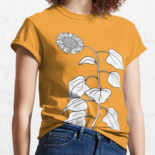 Sunflower Plant Line Drawing Classic T-Shirt