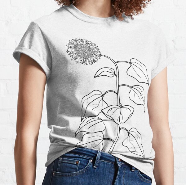 Sunflower Plant Line Drawing Classic T-Shirt