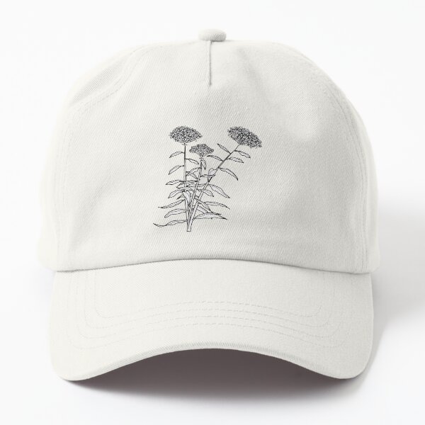 Orange Butterfly Weed Flower Plant Line Drawing Dad Hat