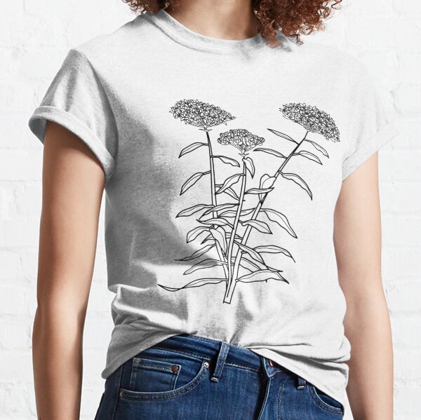 Orange Butterfly Weed Flower Plant Line Drawing Classic T-Shirt