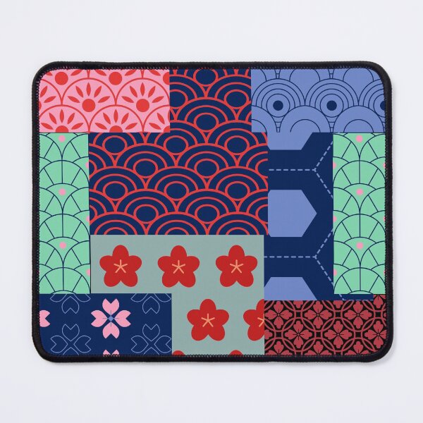 Item preview, Japanese Waves and Flowers Pattern Patchwork Seamless Print designed and sold by Rhu Creations.