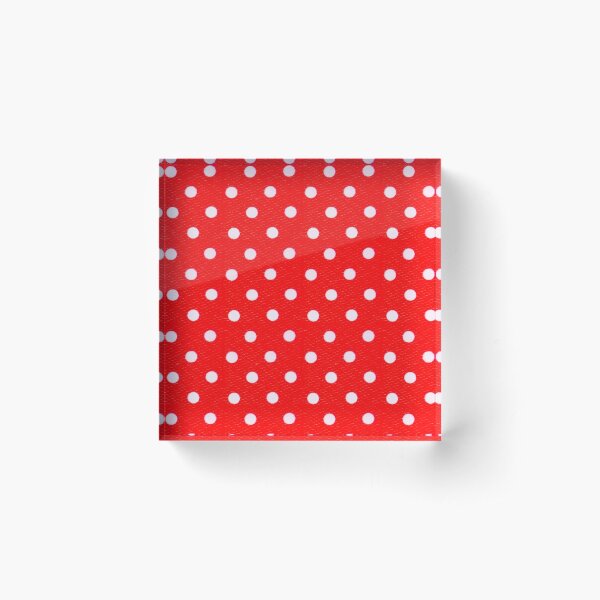 White Polka Dots Over Red Background Pattern Acrylic Block