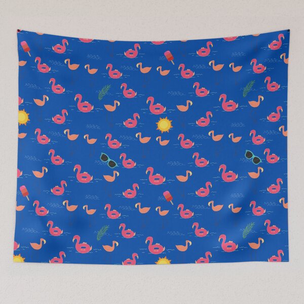 Item preview, summer flamingo beach party dark blue designed and sold by TheWaterBirds.