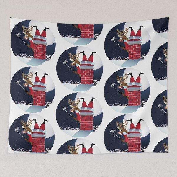 Item preview,  Reindeer takes a selfie with Santa Claus stuck in the chimney.  designed and sold by La Cartoonista.