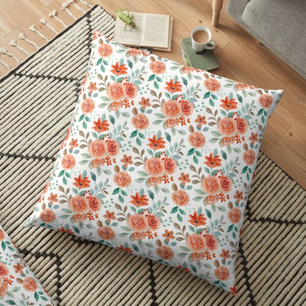 Lovely Coloured Roses and Flowers Watercolour Drawing Pattern Floor Pillow