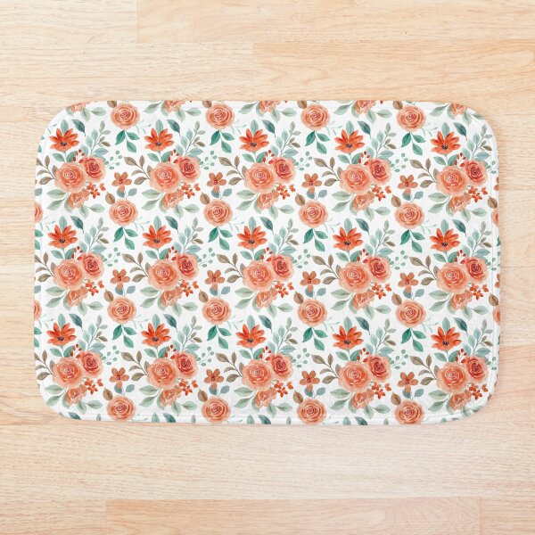 Lovely Coloured Roses and Flowers Watercolour Drawing Pattern Bath Mat