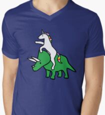 Unicorn Riding Triceratops Men's V-Neck T-Shirt
