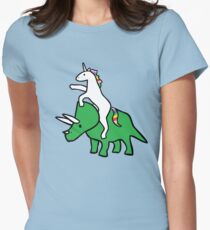 Unicorn Riding Triceratops Women's Fitted T-Shirt
