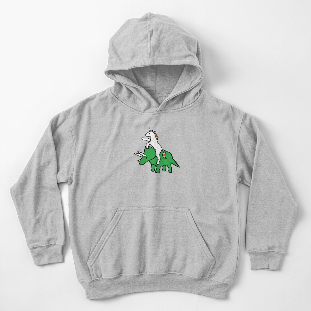 Unicorn Riding Triceratops Kids Pullover Hoodie