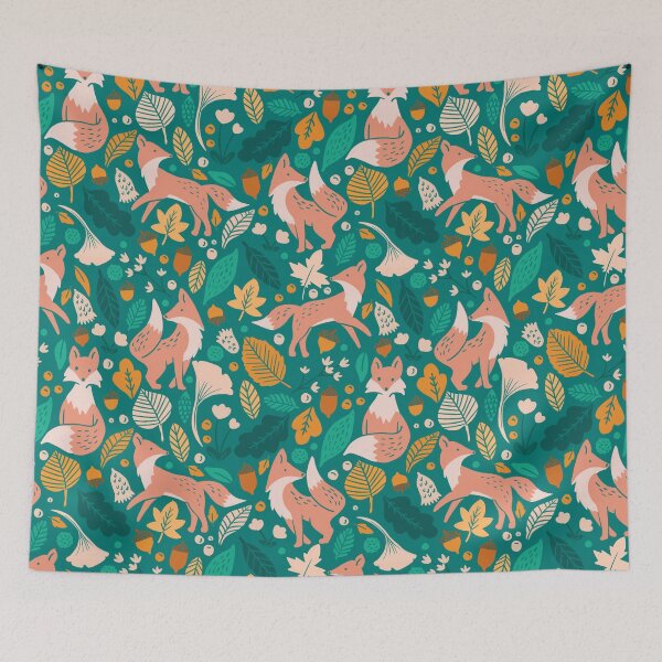 Item preview, Foxes in Teal + Pink designed and sold by latheandquill.