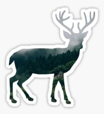 Buck Deer with Misty Evergreen Forest Woods Silhouette - Spirit of the Wild . Sticker