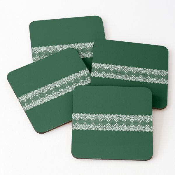 Item preview, Beautiful fine lace with cats playing with feathers and balls of wool dark green background designed and sold by SueKnox.