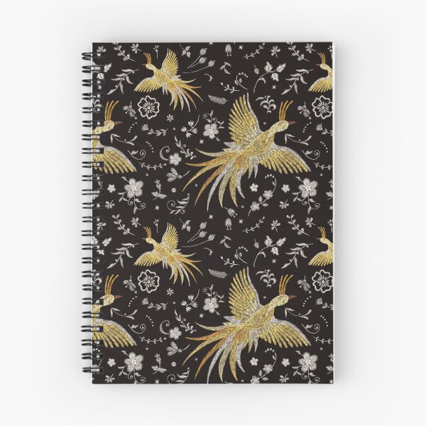 Item preview, Bordado oriental de grullas japonesas doradas con motivos florales designed and sold by subtleday.