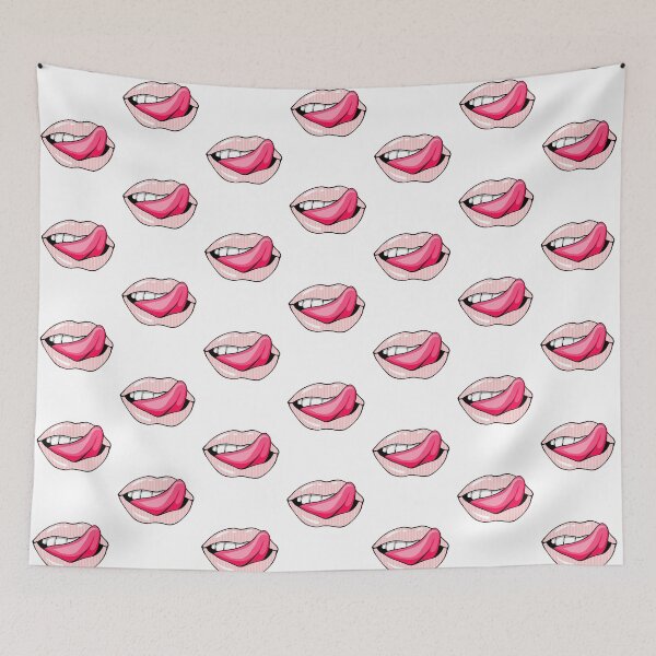 Item preview,  Artistic Abstract Pink Stripes Pattern Lips  with Pink Tongue - by Iskybibblle designed and sold by Iskybibblle.