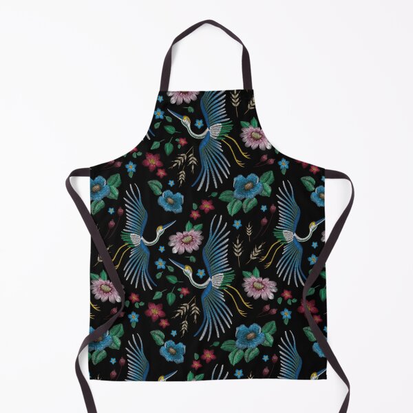 Item preview, Blue, White, Green, Golden Japanese Cranes Oriental Embroidery with Floral Patterns designed and sold by subtleday.