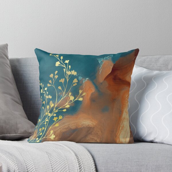 Artikel-Vorschau von Blaugrünes und oranges abstraktes Design mit goldenen Blumen, designt und verkauft von Taleahsdesigns.