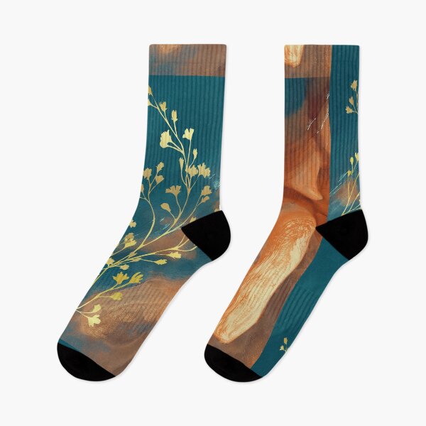 Item preview, Teal and Orange Abstract Design with Gold Flowers designed and sold by Taleahsdesigns.