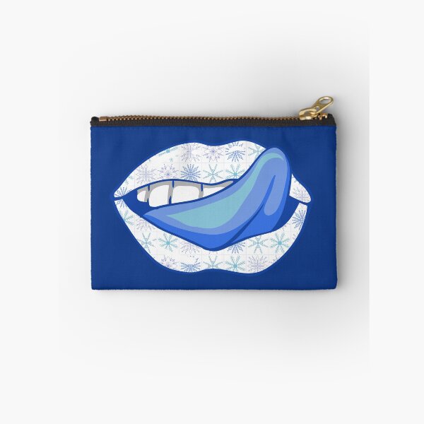 Item preview, Artistic Abstract Blue  Snowflakes Pattern Lips  with Blue Tongue with Blue Outline  - by Iskybibblle designed and sold by Iskybibblle.