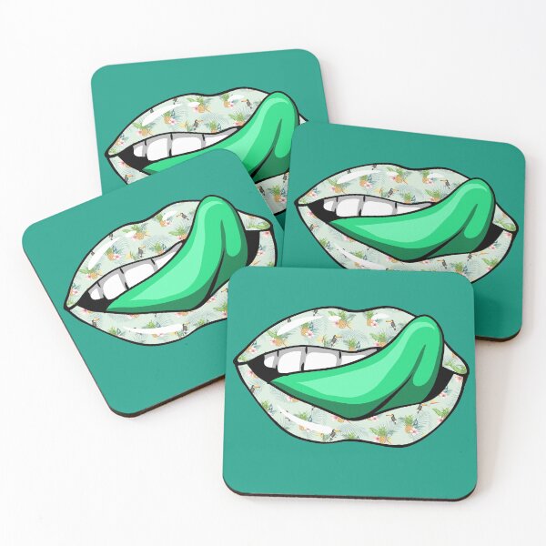 Item preview,  Artistic Abstract  Tropical Green Pattern Lips  with Green  Tongue - by Iskybibblle designed and sold by Iskybibblle.