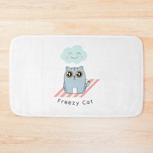 Item preview, Freezy Blue Cat On Pink Stripe Mat And Funny Cloud designed and sold by kucingmaikan.