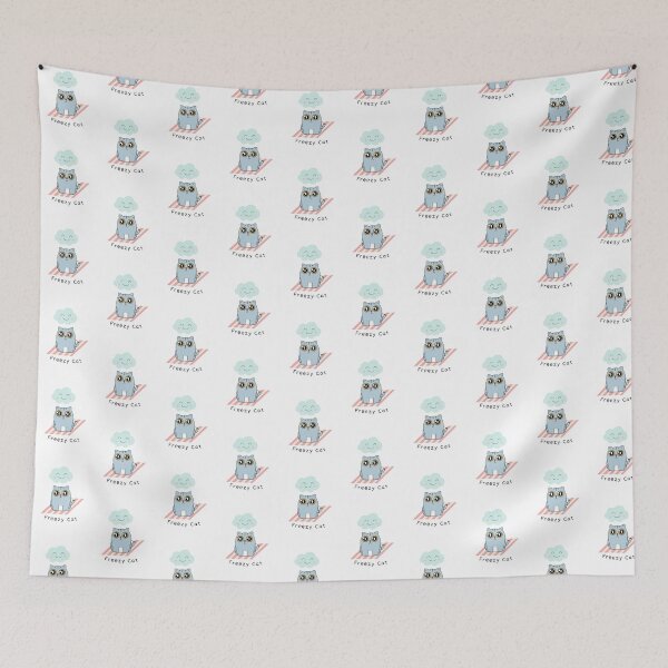 Item preview, Freezy Blue Cat On Pink Stripe Mat And Funny Cloud designed and sold by kucingmaikan.