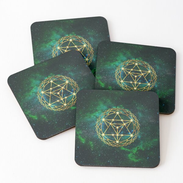 Item preview, Merkabah Ascension: Sacred Geometry Multipetal Lotus Mandala on Starry Nebula Green designed and sold by Art-PraveenRai.