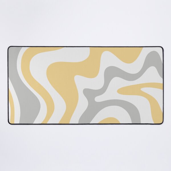 Liquid Swirl Contemporary Abstract in Pale Grey and Light Mustard Yellow Desk Mat