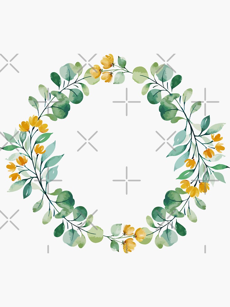 watercolor-leaves-and-flowers-wreath-sticker-for-sale-by-monodesigns