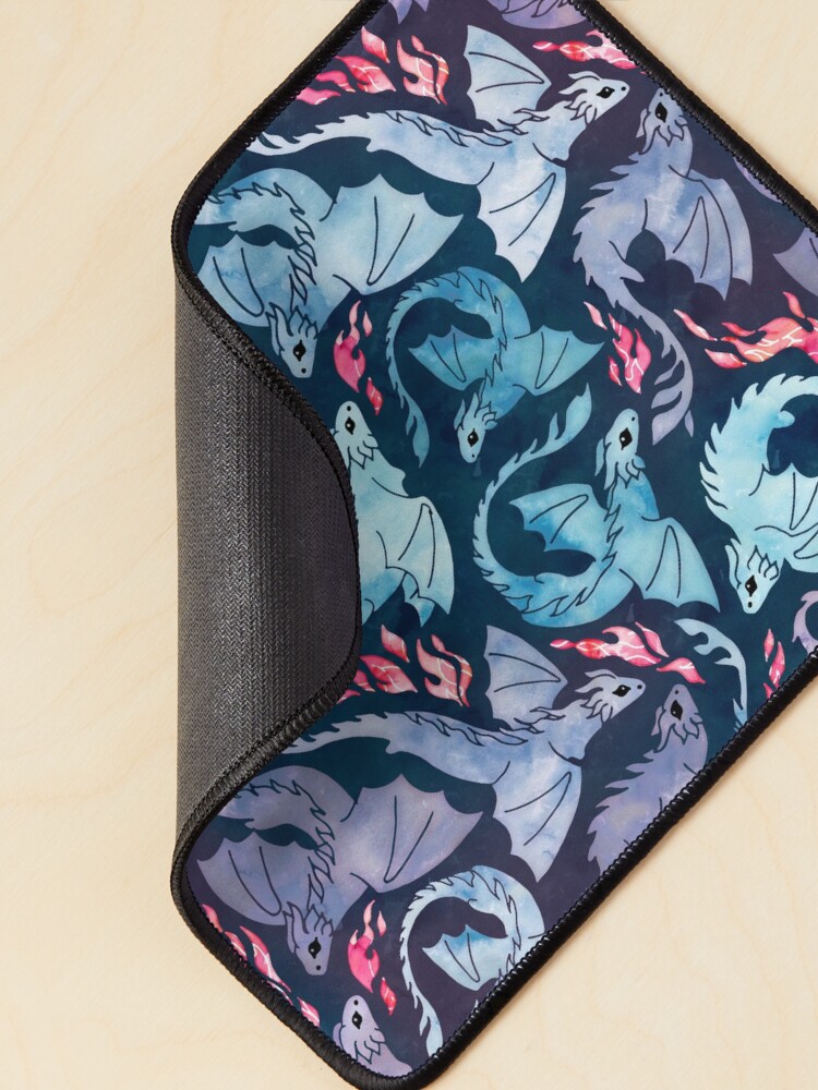 Thumbnail 2 of 5, Mouse Pad, Dragon fire dark turquoise and purple designed and sold by adenaJ.