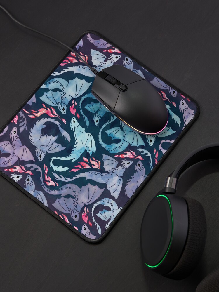 Thumbnail 4 of 5, Mouse Pad, Dragon fire dark turquoise and purple designed and sold by adenaJ.